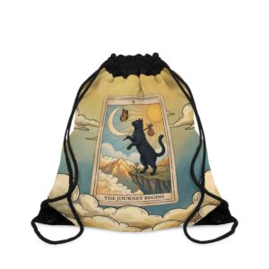 Tarot Cat Drawstring Bag — "The Journey Begins" Card Backpack