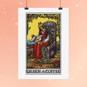 Queen of Coffee Tarot Poster — Vintage Tarot-Style Coffee Art Print