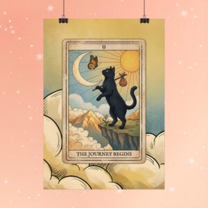 Tarot Cat Poster — "The Journey Begins" Decorative Wall Art for Boho, Spiritual & Witchy Decor