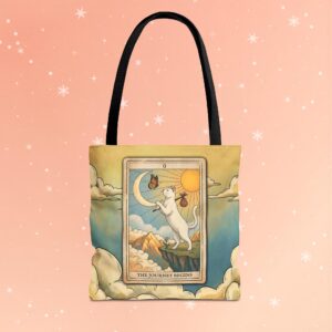 Tarot Cat Tote Bag — "The Journey Begins" The Fool Tarot-Style Canvas Tote